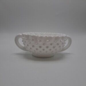 Fenton Milk Glass Hobnail Double Handled Nut Bowl